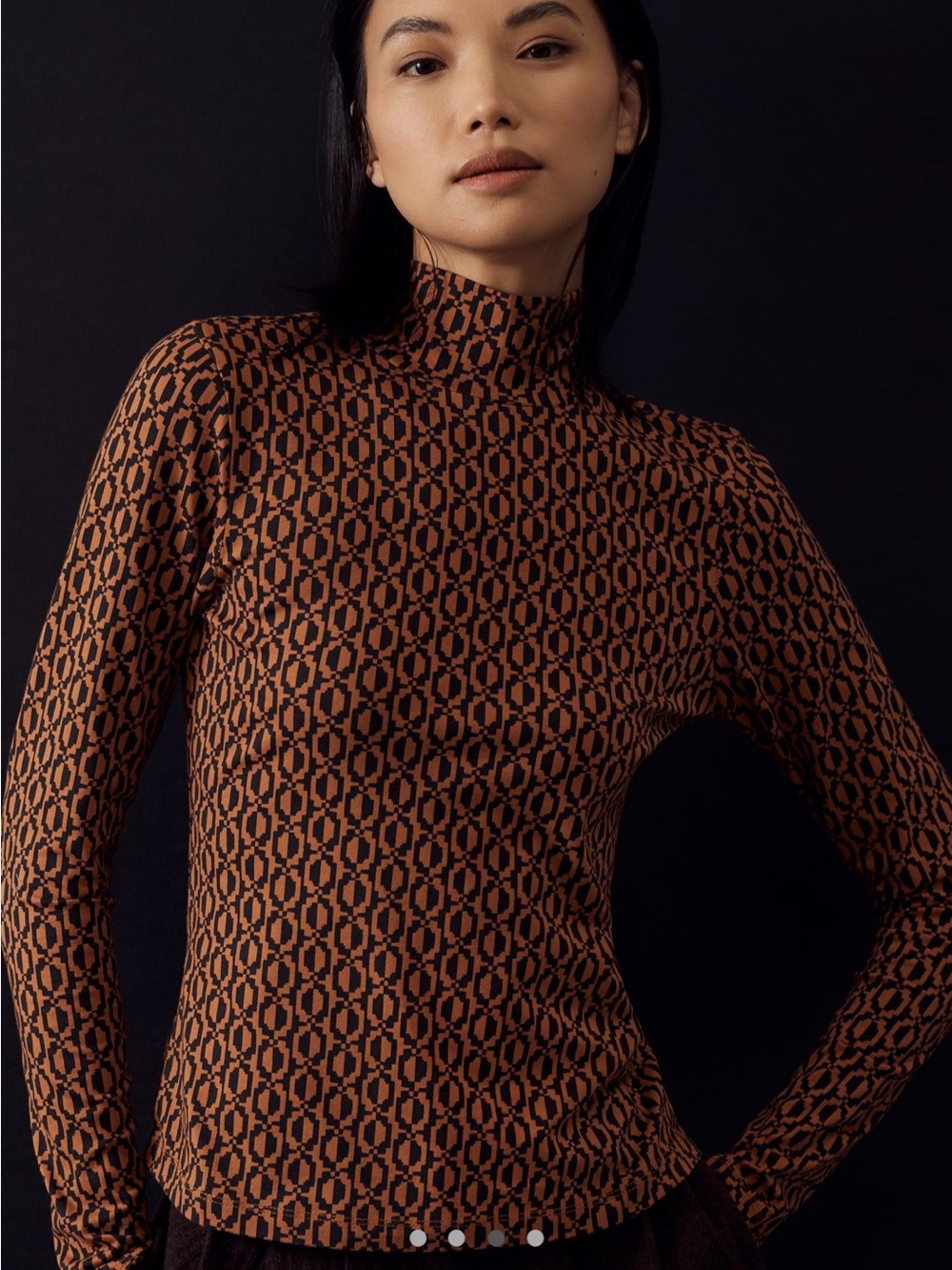 EUC Anthropologie Maeve Black and Brown Geometric Turtleneck Sweater